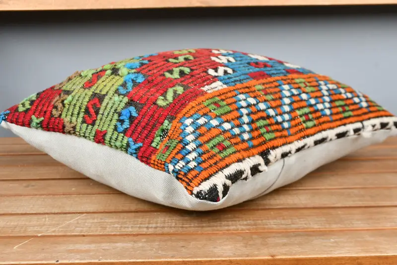 Vintage Kilim Pillow, Seat Cushion, Southwestern Cushion Cover, Cushion, 16x16 Red Pillow Sham, Handmade Kilim Cushion, Gift Pillow - 3