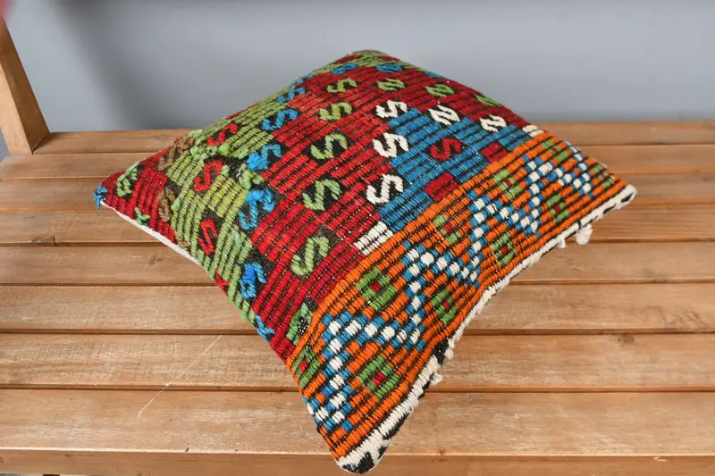 Vintage Kilim Pillow, Seat Cushion, Southwestern Cushion Cover, Cushion, 16x16 Red Pillow Sham, Handmade Kilim Cushion, Gift Pillow - 2