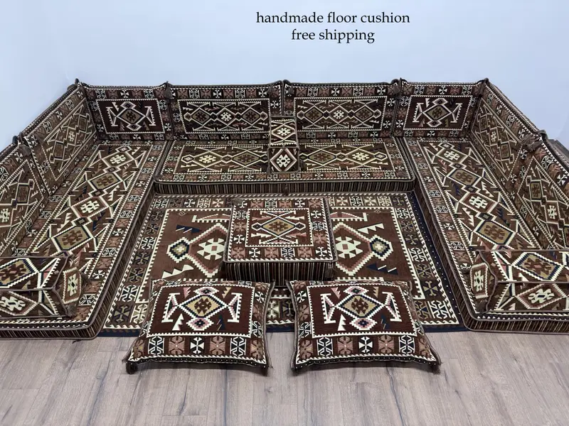 Modular Ottoman Set with Kilim-Inspired Pattern, Victorian Ottoman