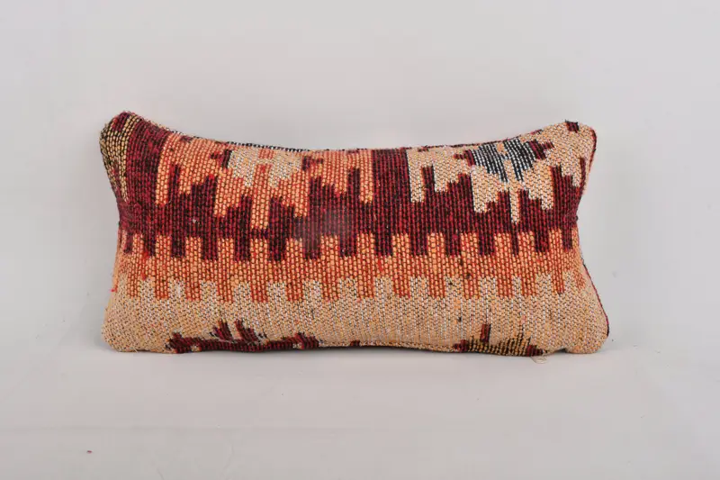 Vintage Kilim Throw Pillow, Turkish Kilim Pillow, Handmade Kilim Cushion, Turkish Corner Pillow Case, Pillow, Pastel Pillow, 8x16 Orange Pillow Case - 1