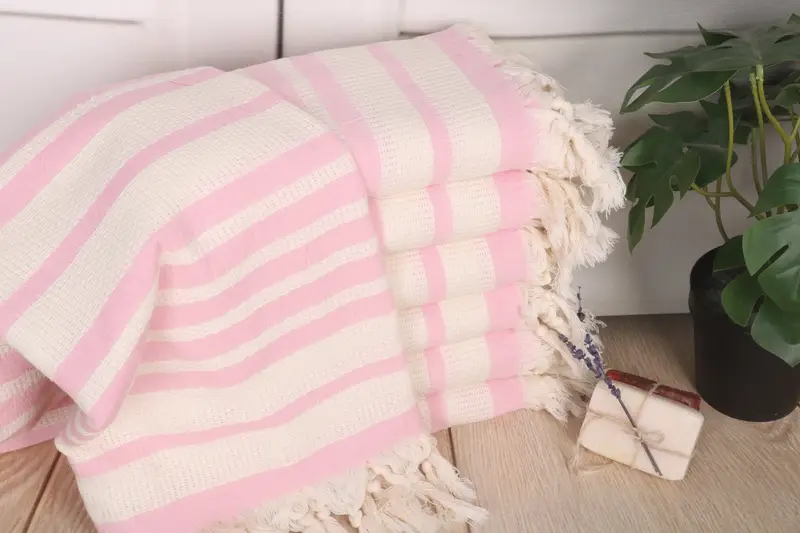 Home Decor Gifts Striped Towel Organic Cotton Pink, 34x71 Inches