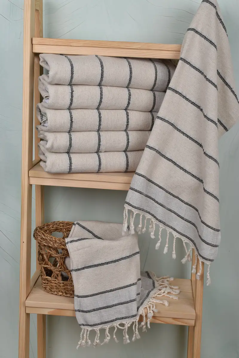 Personalized Gift, Turkish Tea Towel, Embroidery Towel, House Warming Gift, Custom Name Towel, Turkish Towel Hand Towel, 40x20 Linen Striped Towel - 3