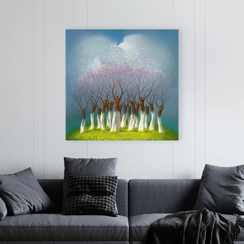 Elegant Printed Glass: Abstract Tree Landscape Design