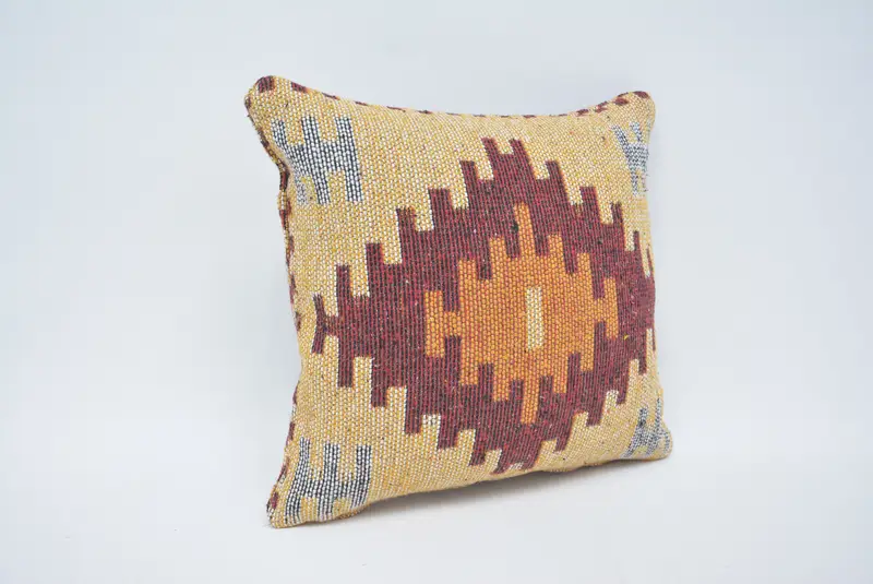 Kilim Pillow, Boho Pillow Sham Cover, 16x16 Yellow Pillow, Sofa Cushion Case, Pillow for Couch, Cushion, Anatolian Cushion Case, Vintage Pillow - 3