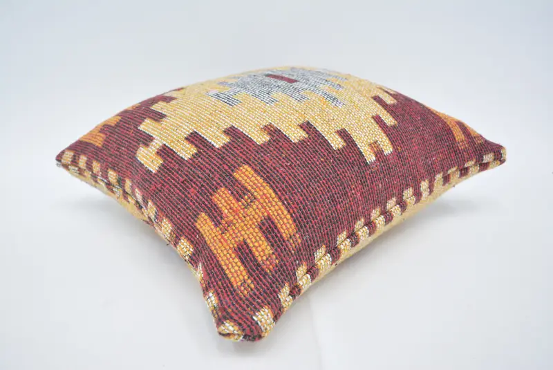 Kilim Pillow, Boho Pillow Sham Cover, 16x16 Yellow Pillow, Sofa Cushion Case, Pillow for Couch, Cushion, Anatolian Cushion Case, Vintage Pillow - 6