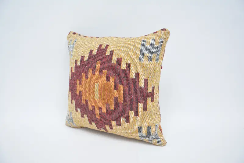 Kilim Pillow, Boho Pillow Sham Cover, 16x16 Yellow Pillow, Sofa Cushion Case, Pillow for Couch, Cushion, Anatolian Cushion Case, Vintage Pillow - 4