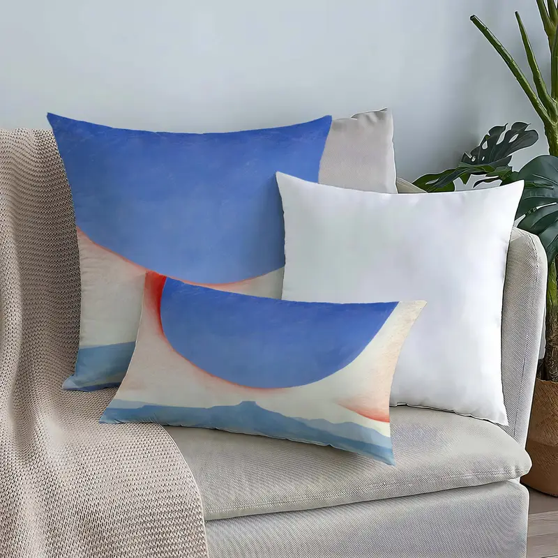 Mavi Soyut Manzara Baskılı Yastık - Modern, Minimal Tasarım