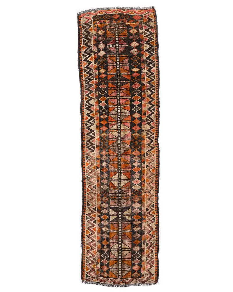 オレンジ & ブラック ラグ、2.7x9.5 フィート ボタニカル デザイン