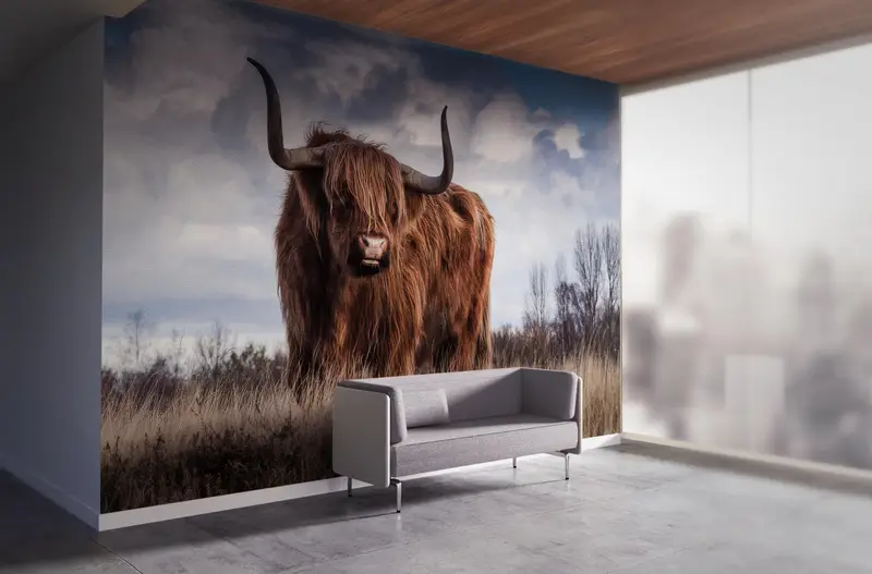 Animal Wall Paper, Cow Paper Art, Paper Crafts, Village Wall Decals, Papercraft 3D, Scottish Highland Cow Wall Decals, Wallpaper Patent, - 4
