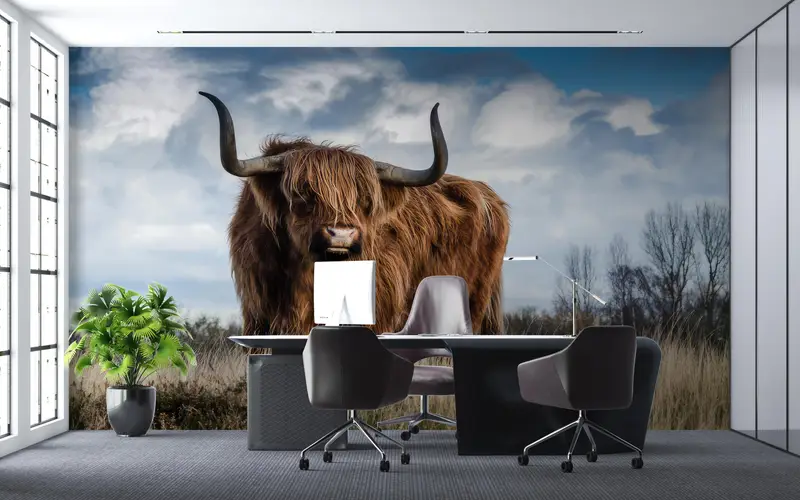 Animal Wall Paper, Cow Paper Art, Paper Crafts, Village Wall Decals, Papercraft 3D, Scottish Highland Cow Wall Decals, Wallpaper Patent, - 8