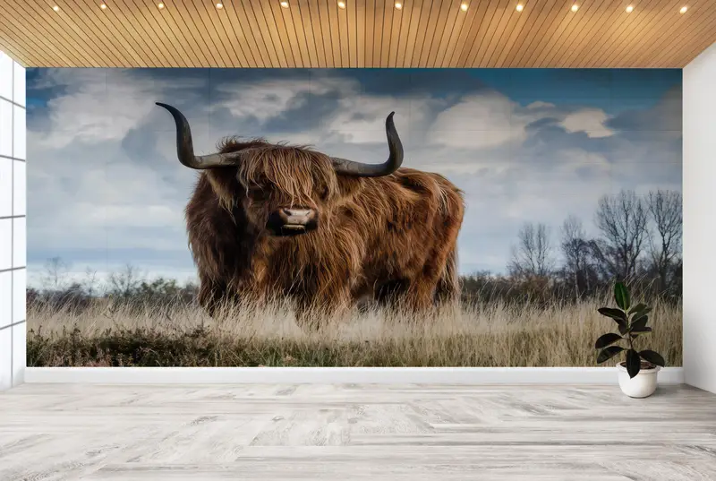 Animal Wall Paper, Cow Paper Art, Paper Crafts, Village Wall Decals, Papercraft 3D, Scottish Highland Cow Wall Decals, Wallpaper Patent, - 7