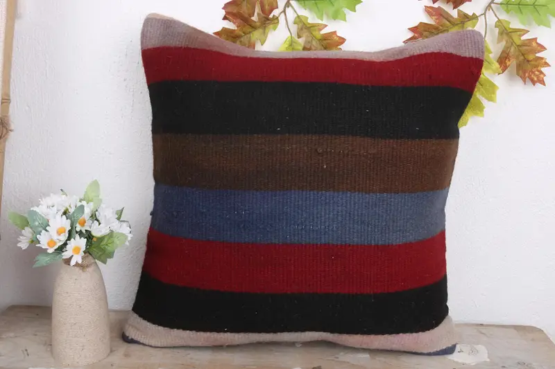 Kilim Pillow, Cushion Case, Ethnical Kilim Rug Pillow, 18x18 Red Pillow, Handmade Rug Seat Pillow, Interior Designer Pillow, Boho Chic Pillow Cover - 2