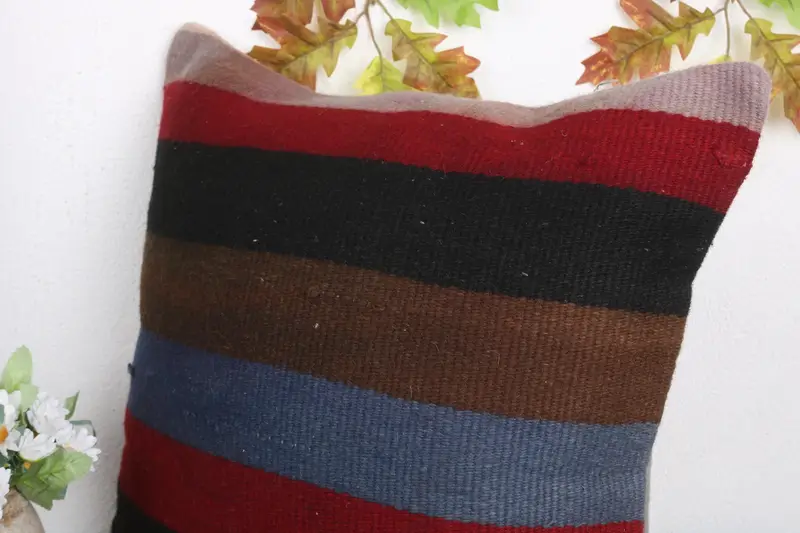 Kilim Pillow, Cushion Case, Ethnical Kilim Rug Pillow, 18x18 Red Pillow, Handmade Rug Seat Pillow, Interior Designer Pillow, Boho Chic Pillow Cover - 5
