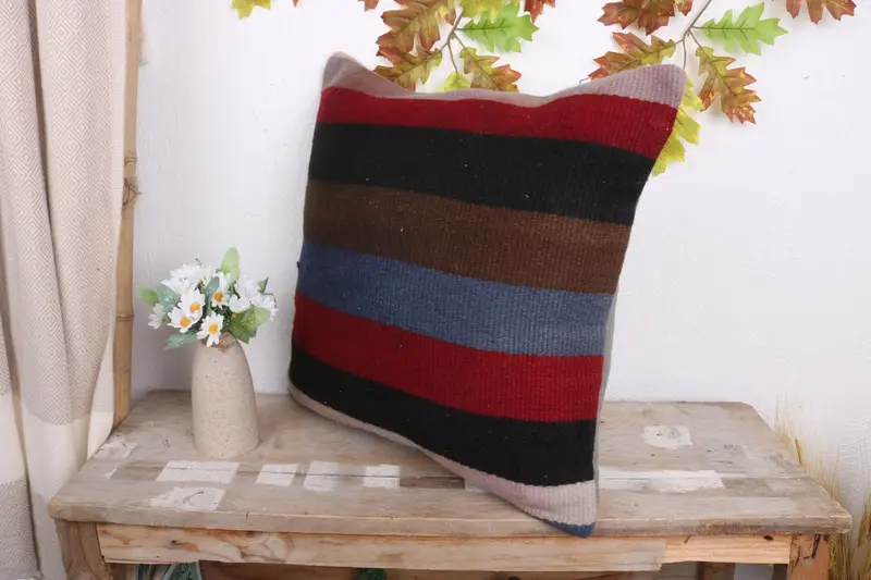Kilim Pillow, Cushion Case, Ethnical Kilim Rug Pillow, 18x18 Red Pillow, Handmade Rug Seat Pillow, Interior Designer Pillow, Boho Chic Pillow Cover - 4