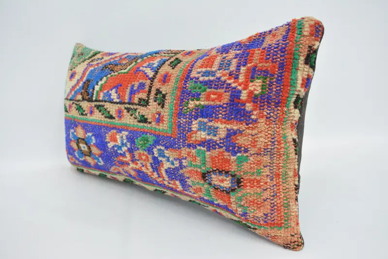 Blue & Red Embroidered Throw Pillow, 12x24 Inches Size Pillow - 4