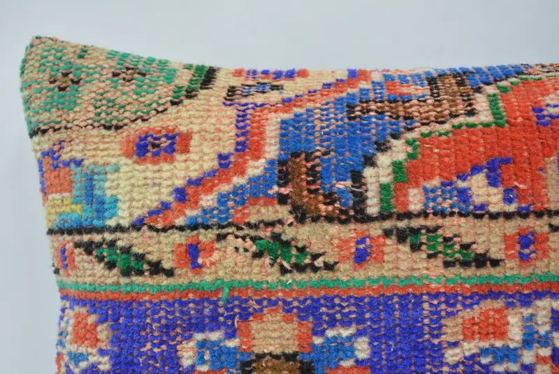 Blue & Red Embroidered Throw Pillow, 12x24 Inches Size Pillow - 2