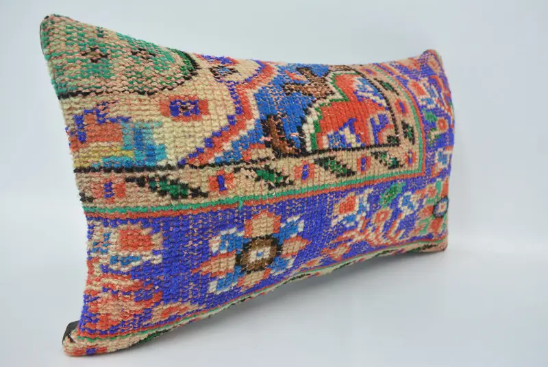 Blue & Red Embroidered Throw Pillow, 12x24 Inches Size Pillow - 3