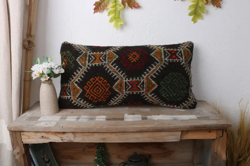 Throw Kilim Pillow, 12x24 Orange Pillow Cover, Pillow Cover, Oriental Pillow Case, Handmade Kilim Cushion, Pillow for Sofa, Lounge Throw Pillow Sham - 1