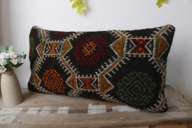 Throw Kilim Pillow, 12x24 Orange Pillow Cover, Pillow Cover, Oriental Pillow Case, Handmade Kilim Cushion, Pillow for Sofa, Lounge Throw Pillow Sham - 3