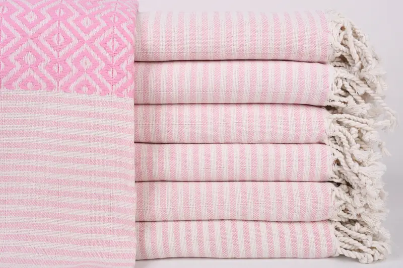 オーガニックコットンタオル、38x75インチのバスタオル、ピンクとベージュ - 1