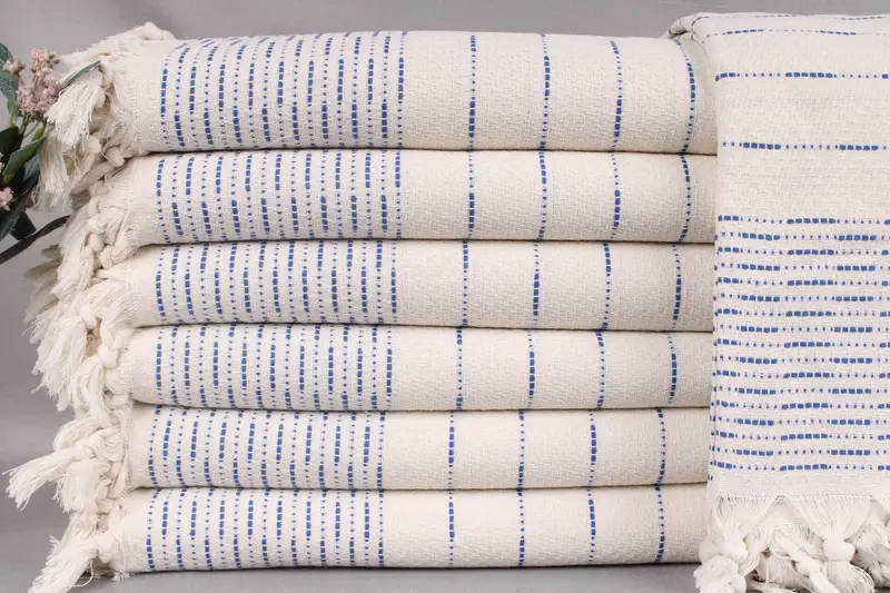 Handwoven Sax Blue Striped Throw Blanket, 91x97 Inches