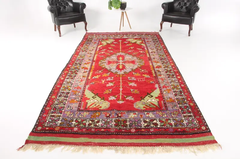 Großer türkischer Vintage-Teppich 5,6 x 11,2 Fuß, rot-lila marokkanischer Wollteppich - 1