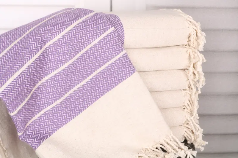 Turkish Bath Towel Lilac Linen 40x67 Inches, Bridesmaid Gift, Zig Zag