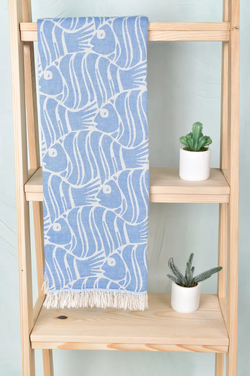 Gift For Her, Personalized Gift For Him, 70x36 Cotton Fish Design Towel, Custom Beach Towel, Personalized Gift, Turkish bath towel for spa - 1