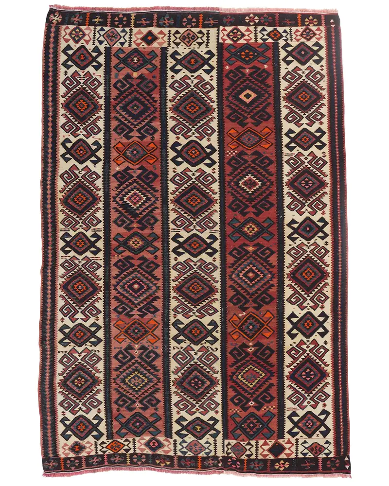 Red & Beige Rug, 149x239 cm Elegant Solid Design