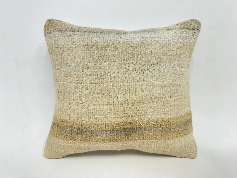 Boho Pillow, Cushion Case, Turkish Bench Pillow Case, Vintage Kilim Throw Pillow, Car Pillow, 16x16 Beige Pillow Cover, Turkish Pillow, Patio Pillow - 1