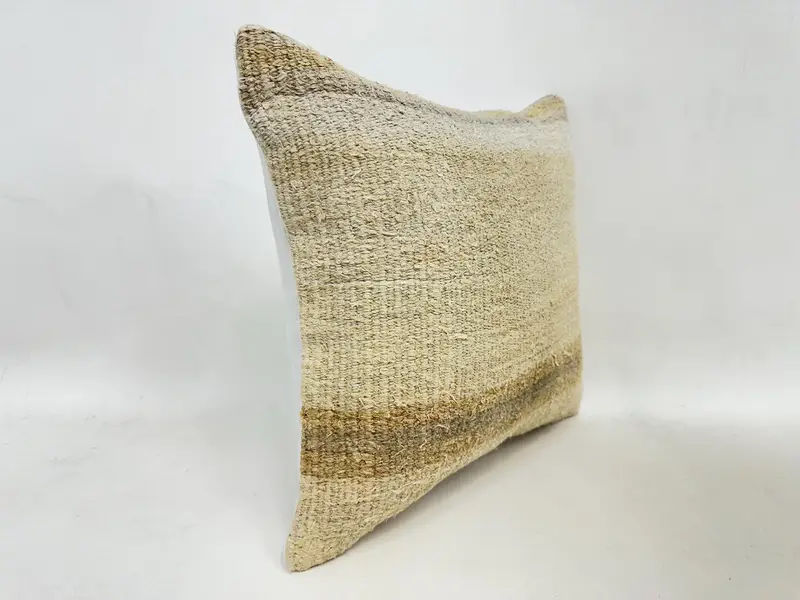 Boho Pillow, Cushion Case, Turkish Bench Pillow Case, Vintage Kilim Throw Pillow, Car Pillow, 16x16 Beige Pillow Cover, Turkish Pillow, Patio Pillow - 3