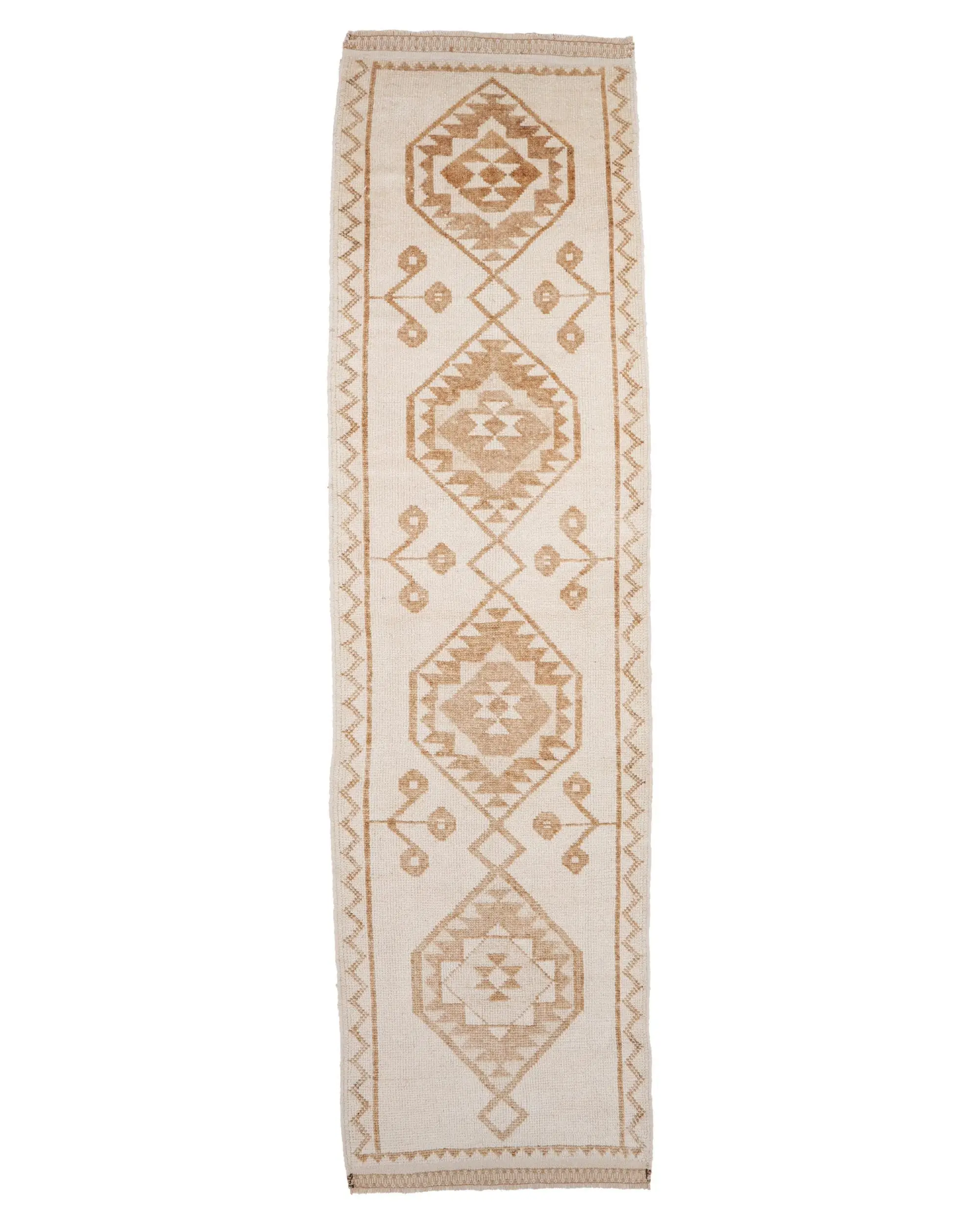 Vintage 3.2x12.3 ft Rug, Runner Turkish Rug, Beige Ikat Wool Rug - 1