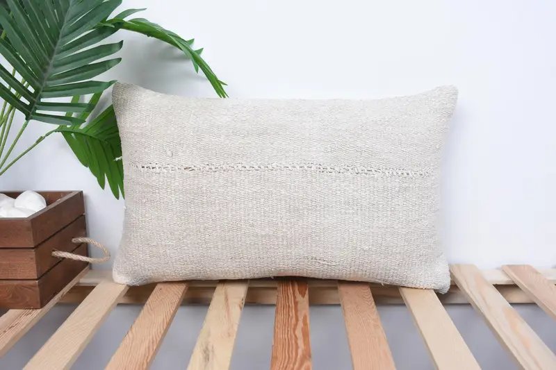 Pillow for Sofa, 12x20 White Pillow Case, Wool Kilim Pillow Cushion Case, Pillow Cover, Kilim Pillow Cover, Ethnical Kilim Rug Pillow - 1
