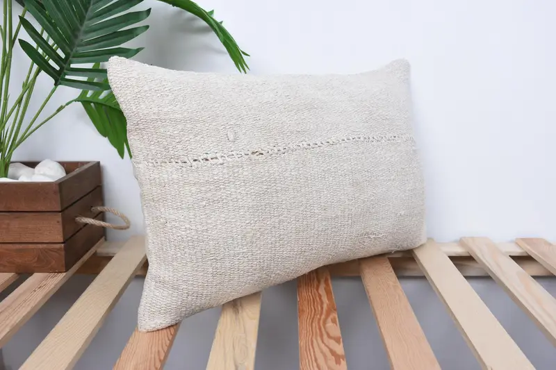 Pillow for Sofa, 12x20 White Pillow Case, Wool Kilim Pillow Cushion Case, Pillow Cover, Kilim Pillow Cover, Ethnical Kilim Rug Pillow - 4