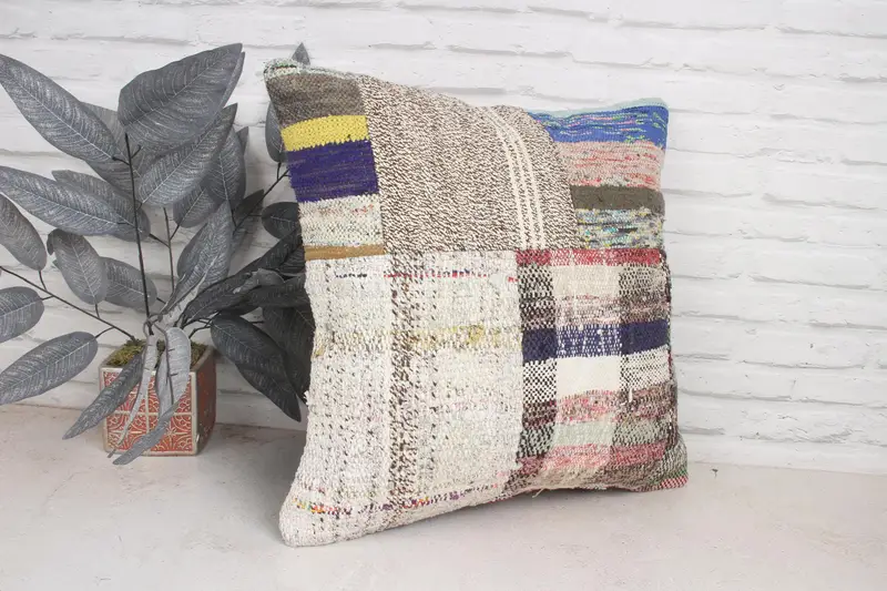Throw Kilim Pillow, Accent Pillow, Customized Pillow Case, Cushion Cover, Turkish Pillow, Kilim Pillow Cover, Armchair Cushion, 20x20 Blue Pillow - 3