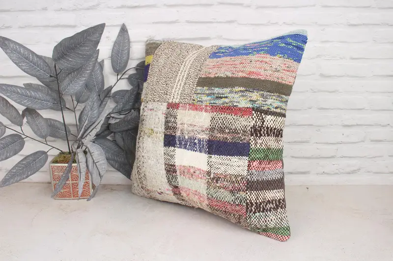 Throw Kilim Pillow, Accent Pillow, Customized Pillow Case, Cushion Cover, Turkish Pillow, Kilim Pillow Cover, Armchair Cushion, 20x20 Blue Pillow - 4