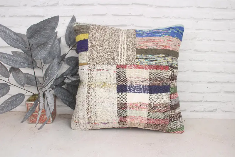 Throw Kilim Pillow, Accent Pillow, Customized Pillow Case, Cushion Cover, Turkish Pillow, Kilim Pillow Cover, Armchair Cushion, 20x20 Blue Pillow - 1