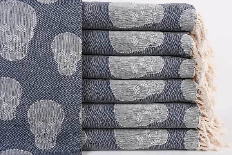 Personalized Gifts, 68x36 Cotton Skull Patterned Towel, Best lightweight Turkish towel for travel USA, Birthday Gift, Cotton towel, Home Decor Gifts - 1