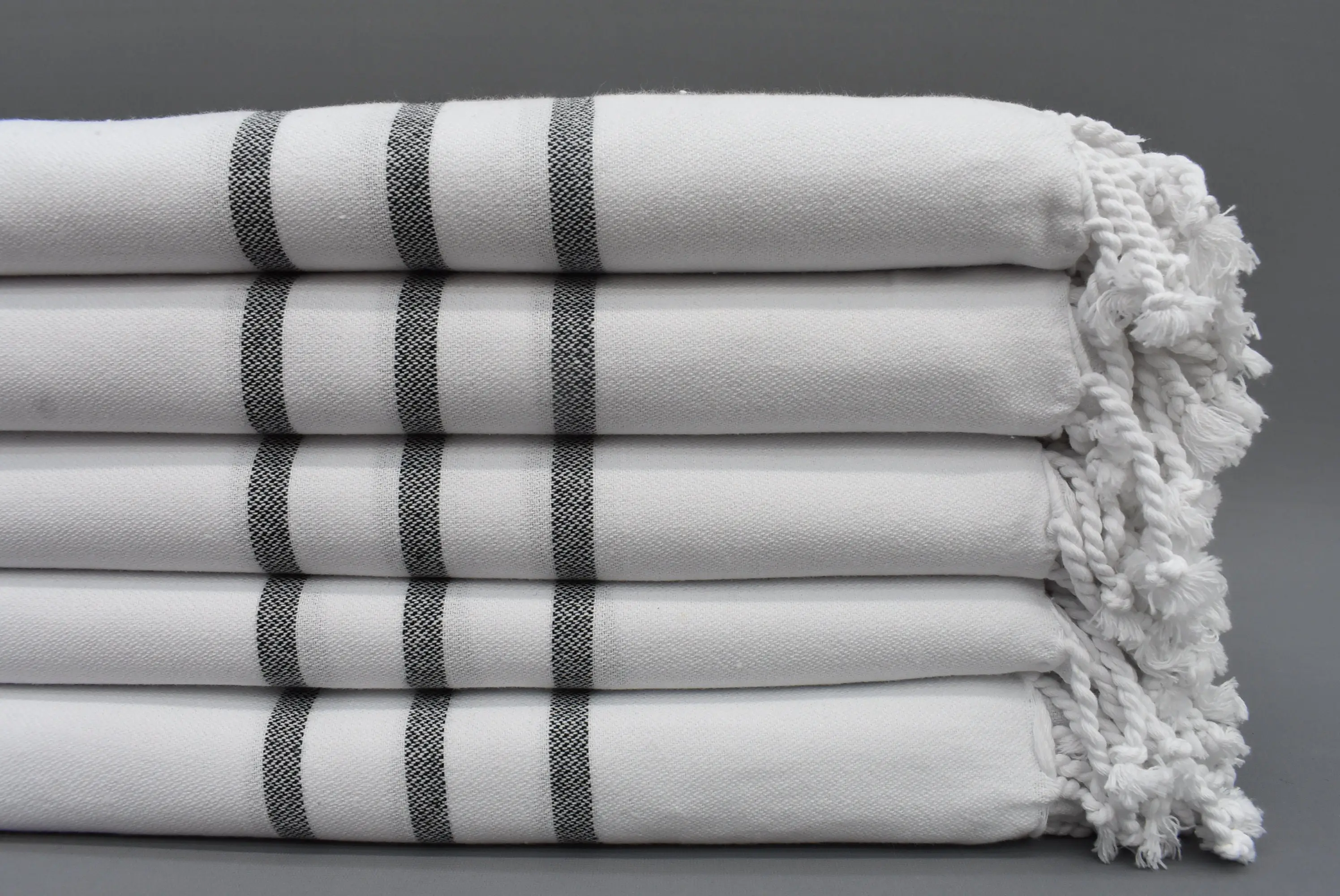 Bridal Shower Favors Turkish Cotton Black Striped Towel, 70x40 Inches - 1