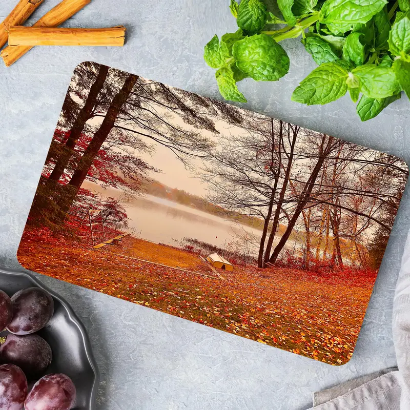 Autumn Leaves Glass Cutting Board, Tempered, Anti-Slip, Kitchen Essential