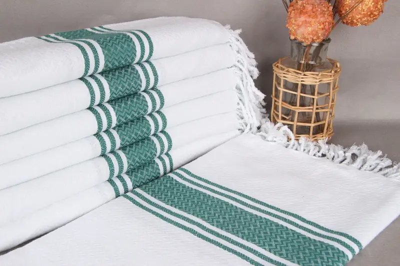 Custom Beach Towel Organic Cotton Dark Green Stripes, 40x71 Inches