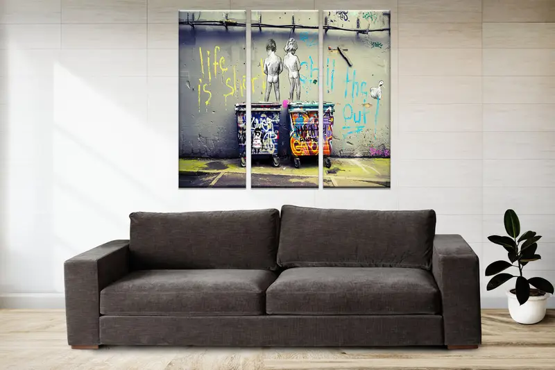 Banksy Life kısa soğuk, sokak grafiti masası, tuval dekor, duvar sanatı tuval, duvar asma dekor, ev dekoru duvar sanatı, çerçeveli resim, - 3