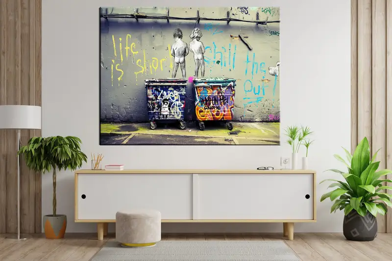 Banksy Life kısa soğuk, sokak grafiti masası, tuval dekor, duvar sanatı tuval, duvar asma dekor, ev dekoru duvar sanatı, çerçeveli resim, - 1