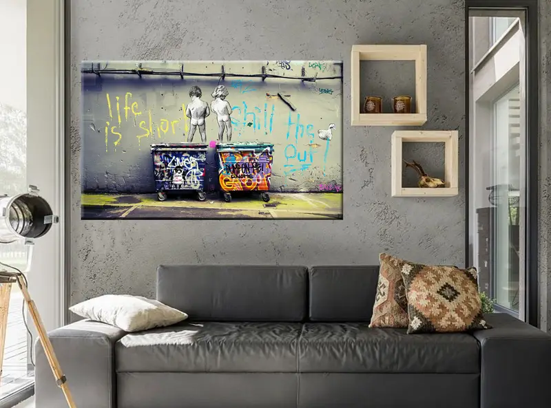 Banksy Life kısa soğuk, sokak grafiti masası, tuval dekor, duvar sanatı tuval, duvar asma dekor, ev dekoru duvar sanatı, çerçeveli resim, - 2