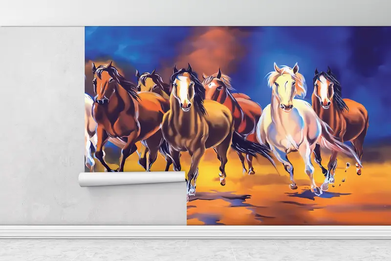 Modern Wall Print,Bright Wall Paper,Custom Wall Paper,Horses Wallpaper,3d Wall Paper,Abstract Wall Print,Ridding Horse Wall Print, - 1