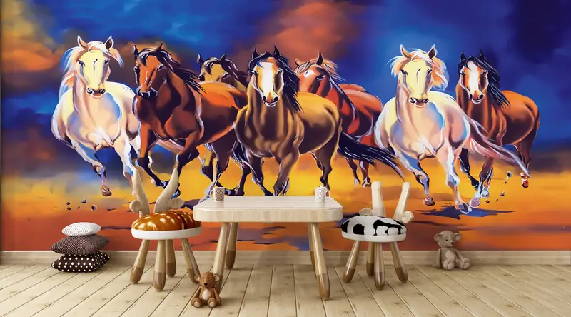 Modern Wall Print,Bright Wall Paper,Custom Wall Paper,Horses Wallpaper,3d Wall Paper,Abstract Wall Print,Ridding Horse Wall Print, - 4