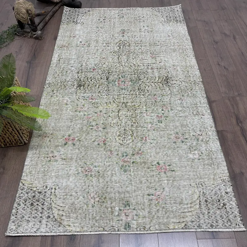 3.9x7.1 ft Rug, Vintage Turkish Rug, Gray Wool Rug - 1