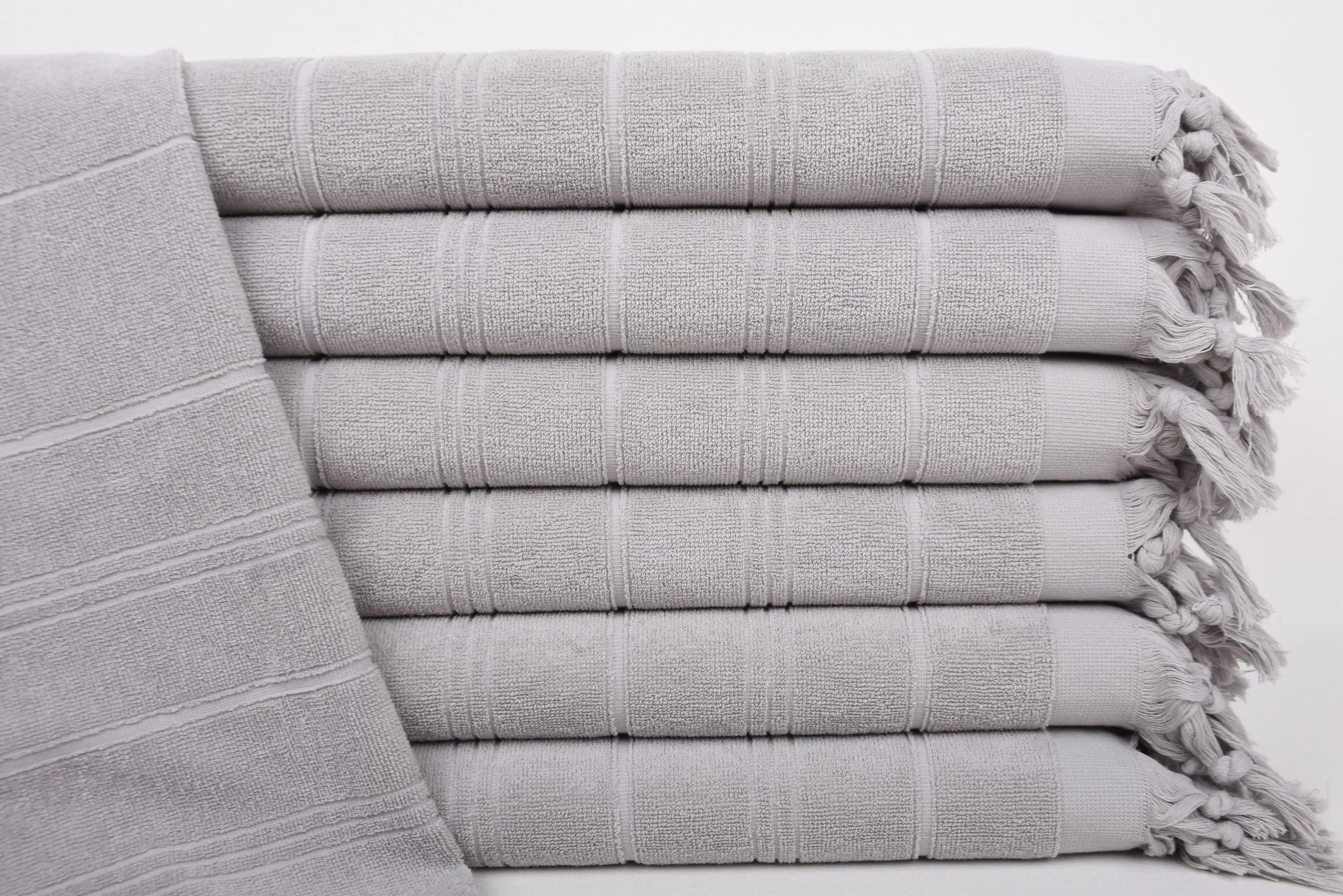 Custom Turkish Towel, Kitchen Towel, 40x18 Inches Light Gray Striped Terry Tea Towel - 1