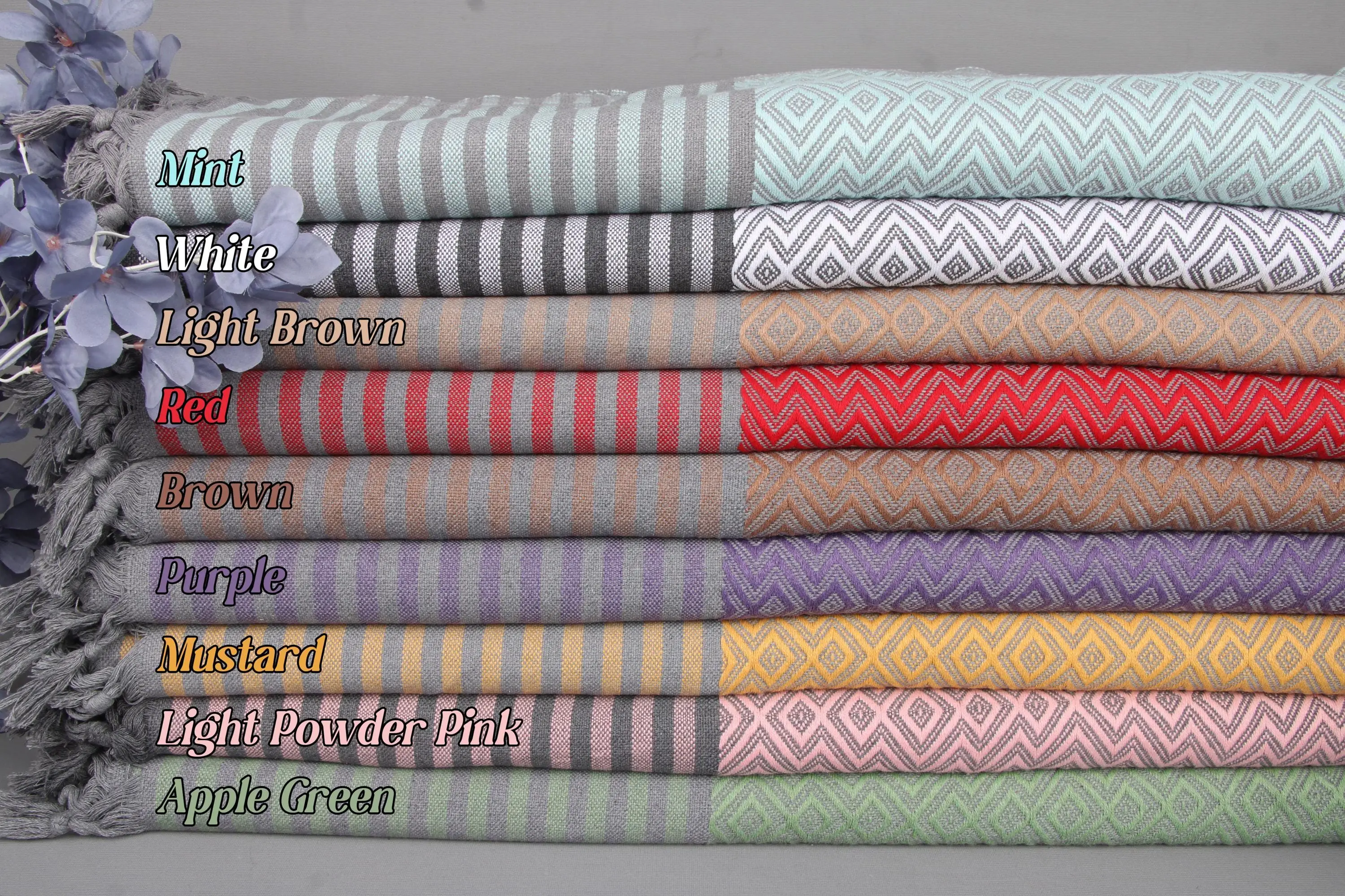 Personalized Cotton Blanket, Beige Striped, Sashiko/Kantha/Batik, 79x103 - 1
