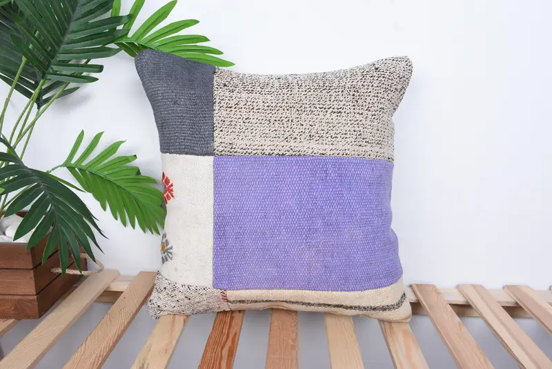 Cushion, 18x18 Purple Pillow Cover, Home Decor Pillow, Vintage Kilim Throw Pillow, Throw Kilim Pillow, Wool Kilim Pillow Pillow - 1